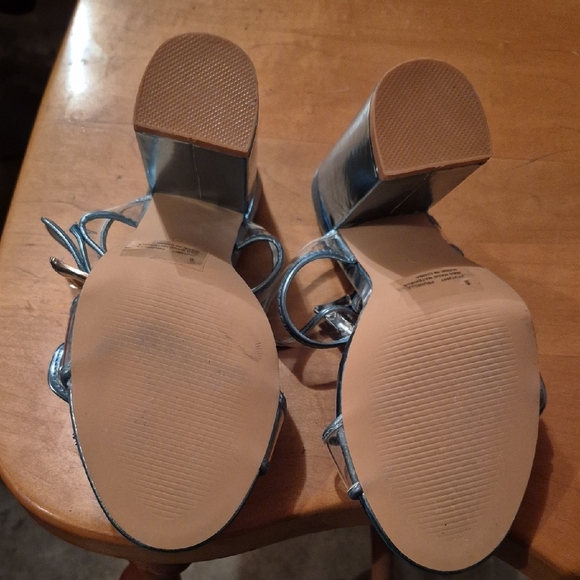 Cape Robbin Metallic Silver Clear Buckle Slide Heels - Picture 5 of 5